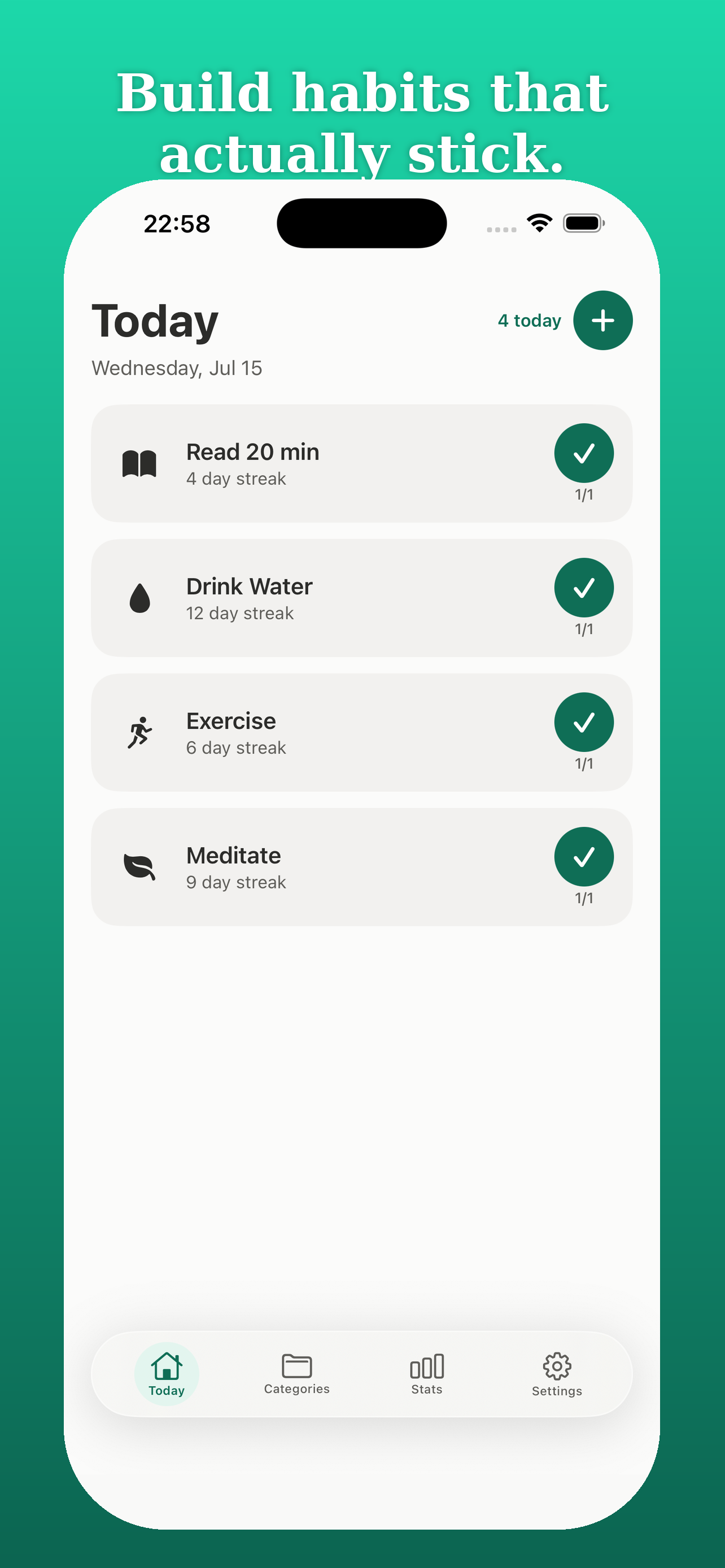 Today view showing daily habits in Keepdaily