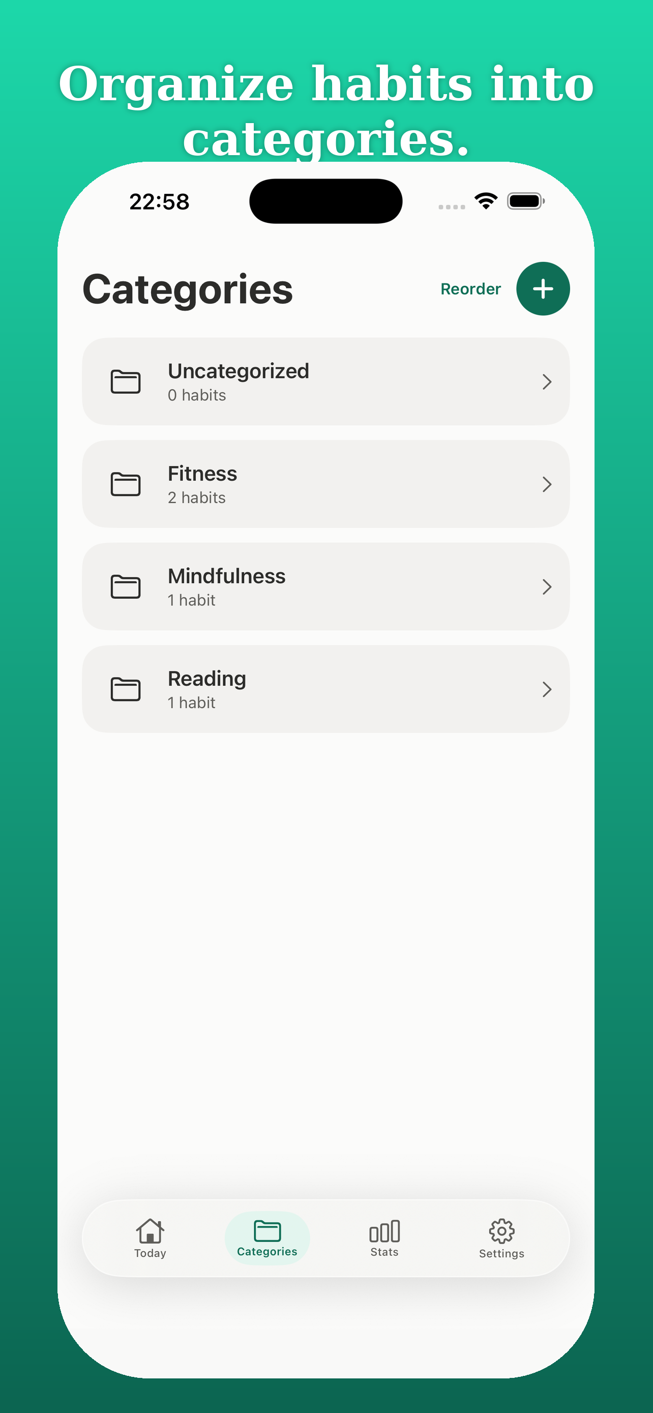 Categories and folders view organizing habits